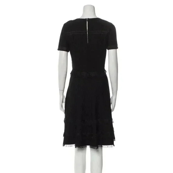 Milly Black Short Sleeve Fit & Flare Fringe Detail Ribbed Dress Zip Back Size P - Picture 2 of 11